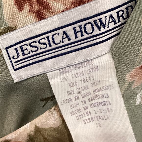 Vtg Jessica Howard Women’s Shift Dress Size 10 Green Floral Cottagecore Romantic - Picture 3 of 7